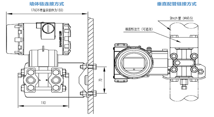 壓力變送器的結構圖以及部分尺寸標注